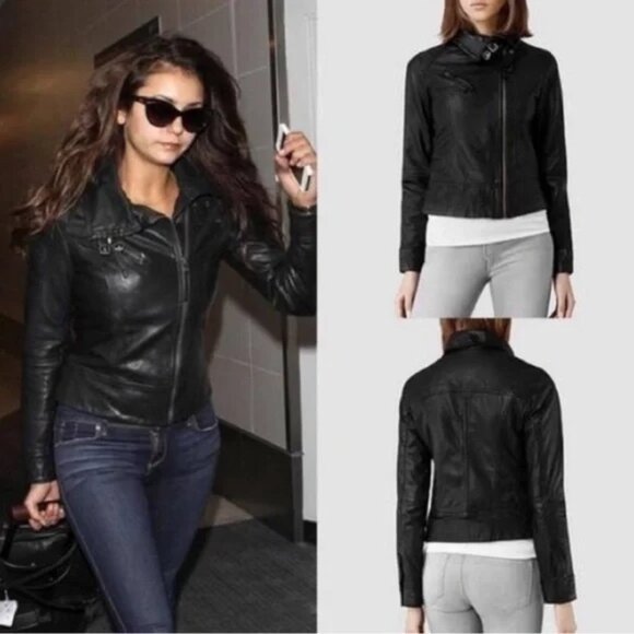 ALL SAINTS Black Belvedere Leather Moto Jacket Size - US 2 UK 6 - Picture 1 of 15